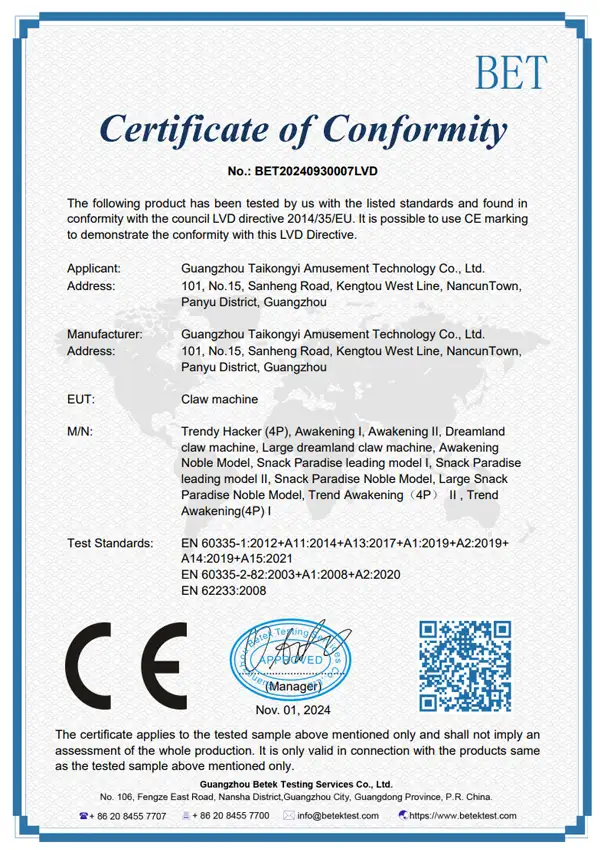 Certificate of Conformity - LVD