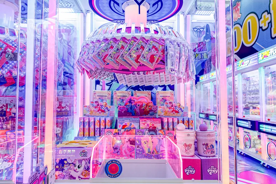 Custom branded plush toys with arcade logo labels
