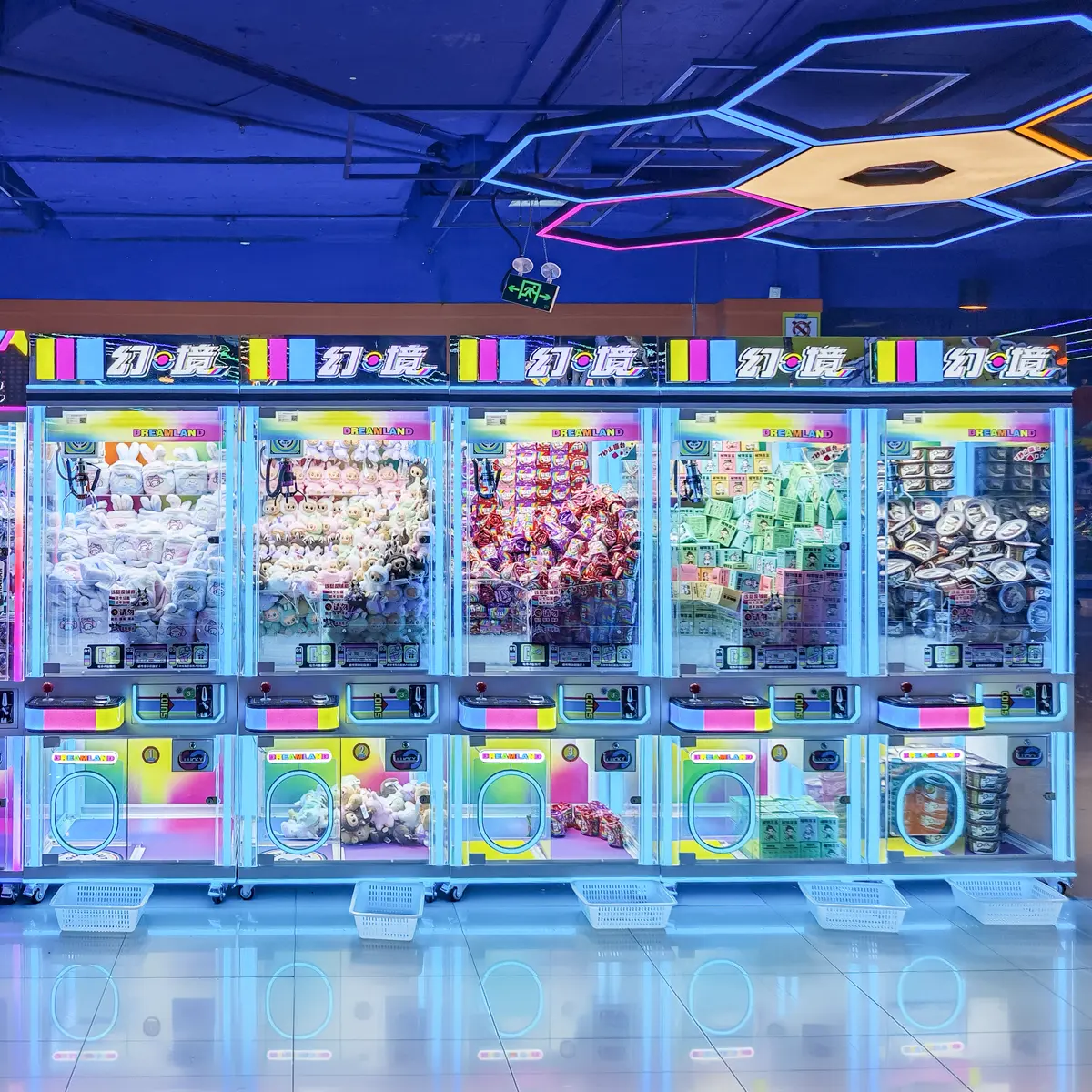 Massive arcade prize sourcing display center with thousands of merchandise items